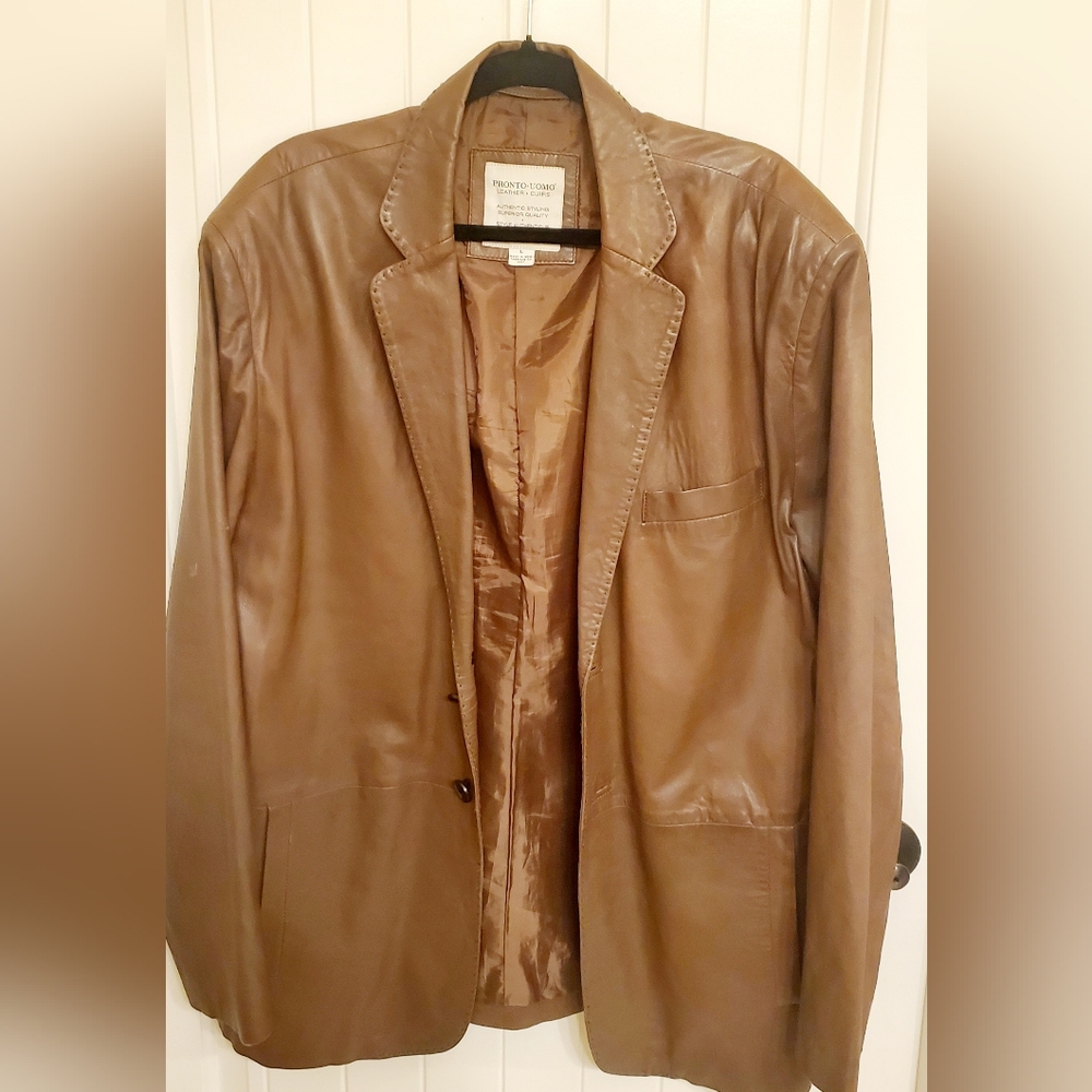 SZ L RICH WHISKEY BROWN GENUINE LEATHER BLAZER JACKET